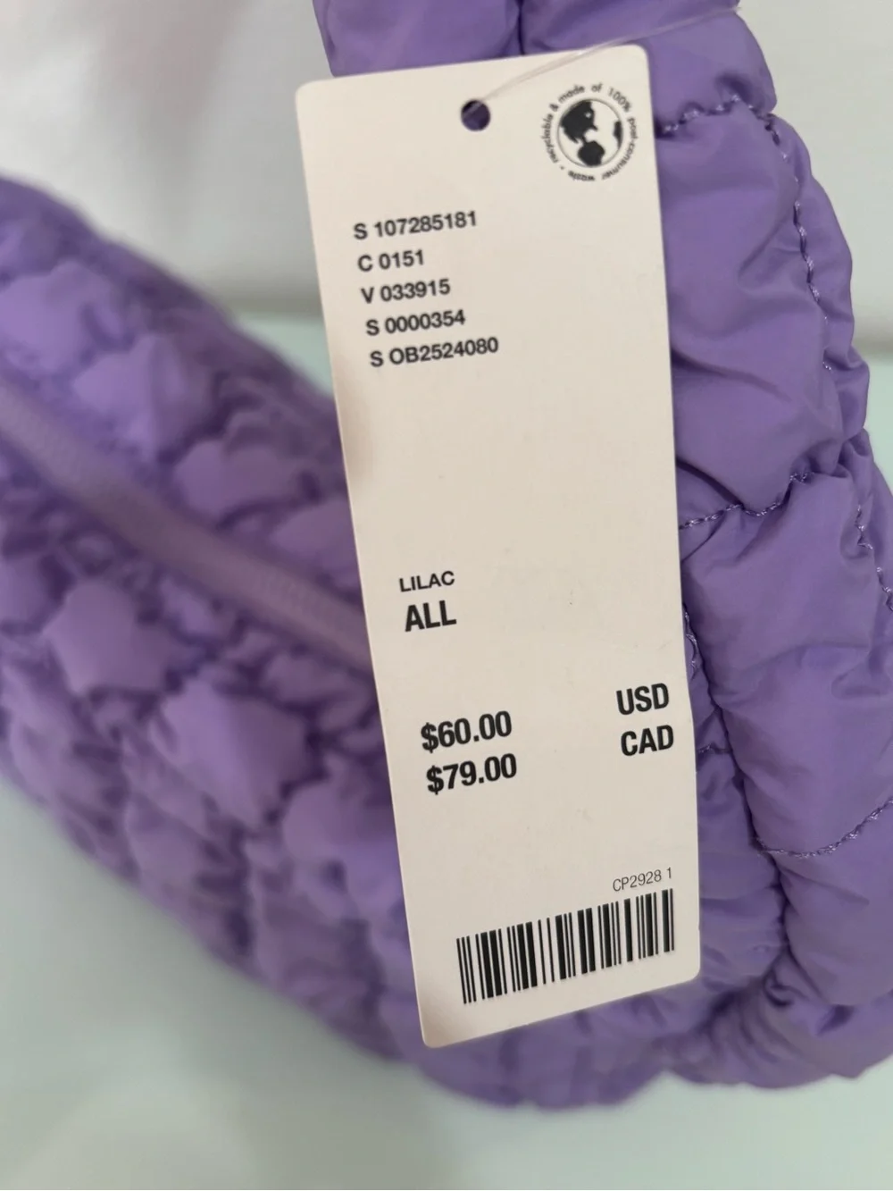 Urban Outfitters Out From Under Caitlin Quilted Crossbody Bag Purple Lilac